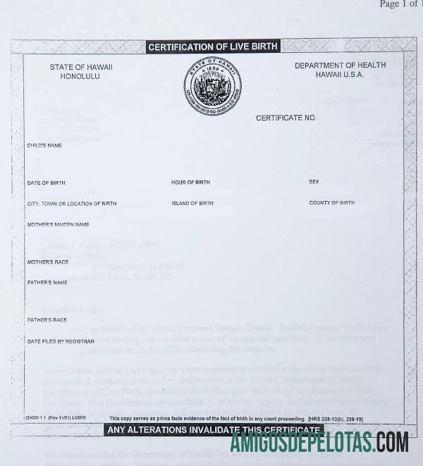 Certidão de nascimento do Departamento de Saúde dos EUA no Havaí baixar para verificação